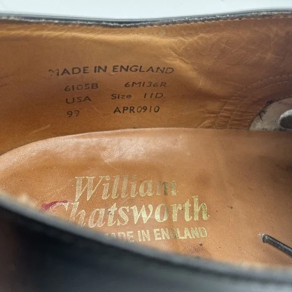 William Chatsworth Black Wing‎ Tip Vintage Dress Shoes Made England 11D